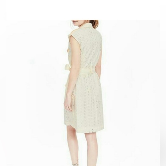 Banana Republic Ivory Eyelet belt short sleeve cotton Shirtdress pocket 6 NWNT - Picture 3 of 12